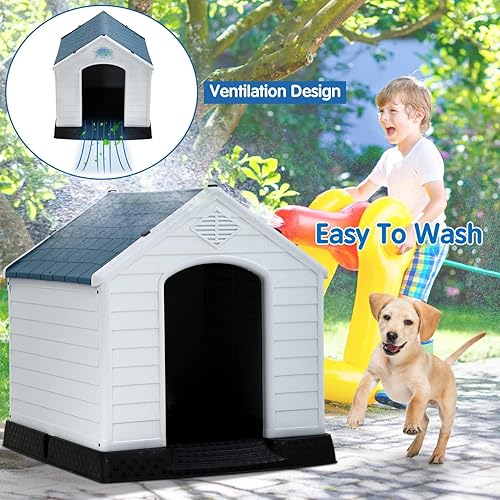 Miniatura 3 de BLKMTY Casa para perros pequeña al aire libre, resistente a la intemperie, casas para perros exteriores, de plástico duradero, refugio para