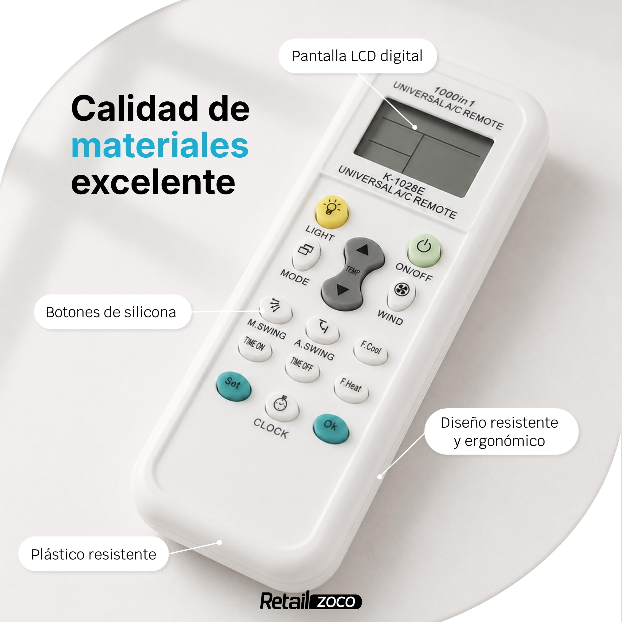 Mando Universal para Aire Acondicionado, Mando Distancia are Acondicionado, K-1028E, 1000 en 1 A/C Control Remoto LCD Digital, Compatible con hasta 1000 marcas de aire acondicionado - imagen 4
