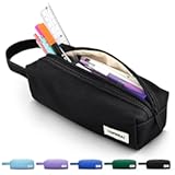 Small Pencil Case Pouch for Girls Boys Kids, Large Capacity Canvas Pen Bag School Supplies, Portable Pencil Case, Simple Zipper Stationery Bag for Women Men Adults (Black