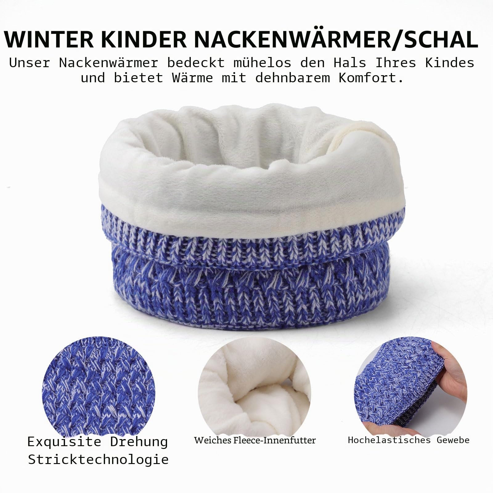 Kinder-Wintermütze, Schal und Handschuhe, warme Thermo-Strickmütze, Halswärmer, Touchscreen-Handschuh mit weichem Fleecefutter, für Mädchen und Jungen, Alter 4–10 Jahre