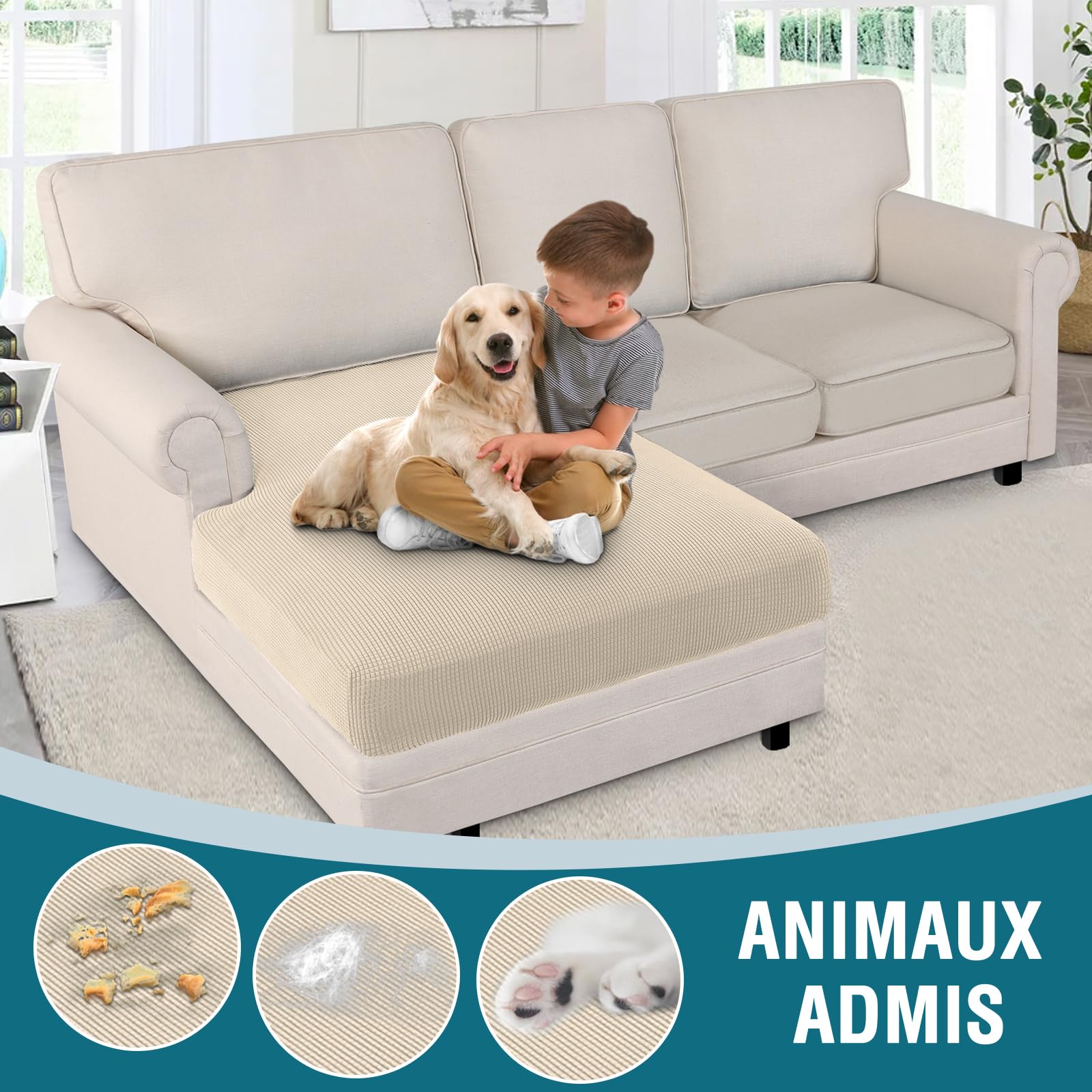 BellaHills Housse Coussin Canapé,Housse Canapé Extensible,Housse Dossier Canapé Extensible,Protege Canape pour Chien Chat Enfant,1 Place*2,Gris Clair