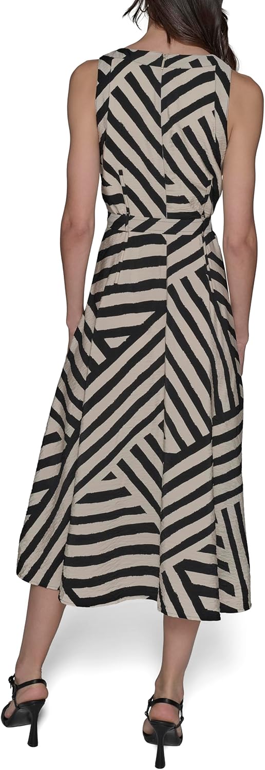Karl Lagerfeld Womens Lined Belted Sleeveless Midi Dress - Image 4