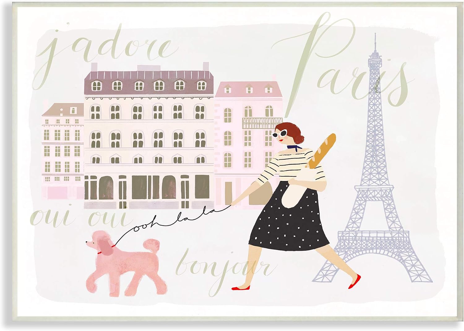 The Stupell Home Décor Collection Eiffel Tower Scene Paris Girl Walking Her Dog with Typography