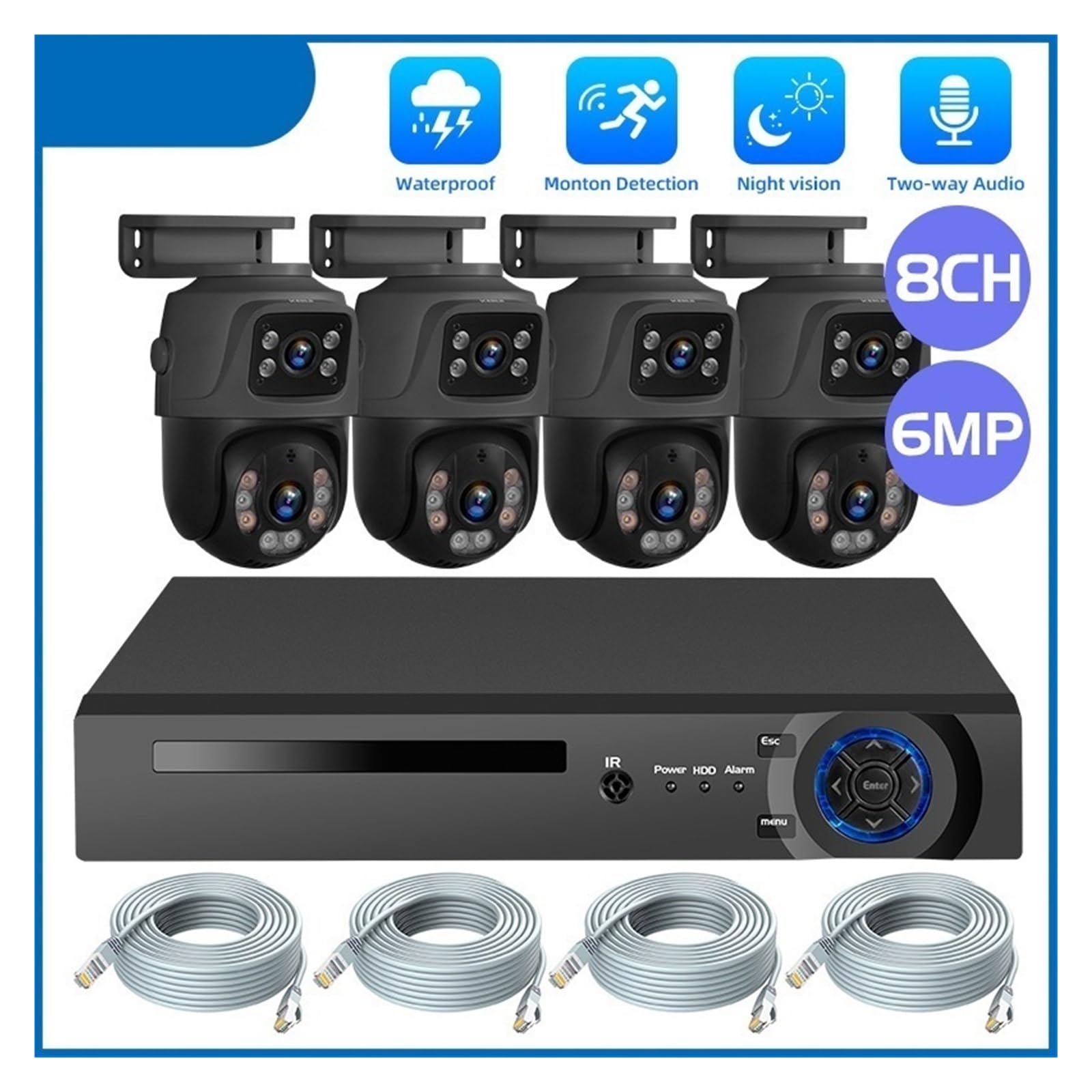 Sistema di telecamere di sorveglianza HD POE impermeabile da 6 MP