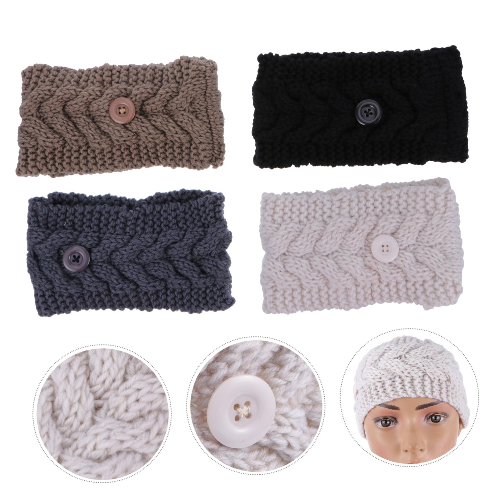 Diadema de Punto Botones, Pack de 4 Unidades, Lana