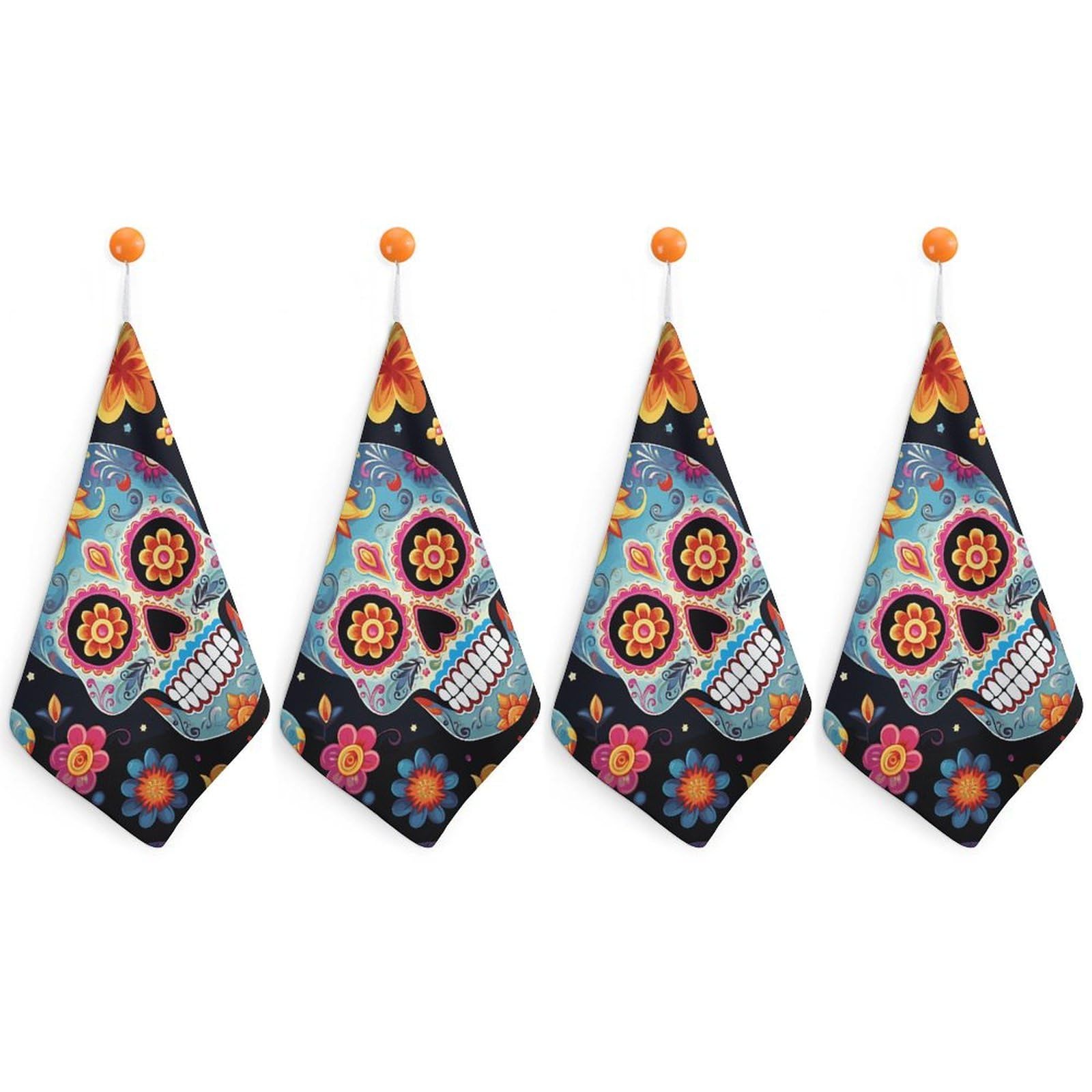 LDGSUPH Sugar Skulls Hand Towels Fashion Hand Face Towel with Hanging Strap Absorbent Soft Decorative Towel Fade Resistant Cozy Face Cloths for Kitchen Gym Bathroom Towels 4PCS