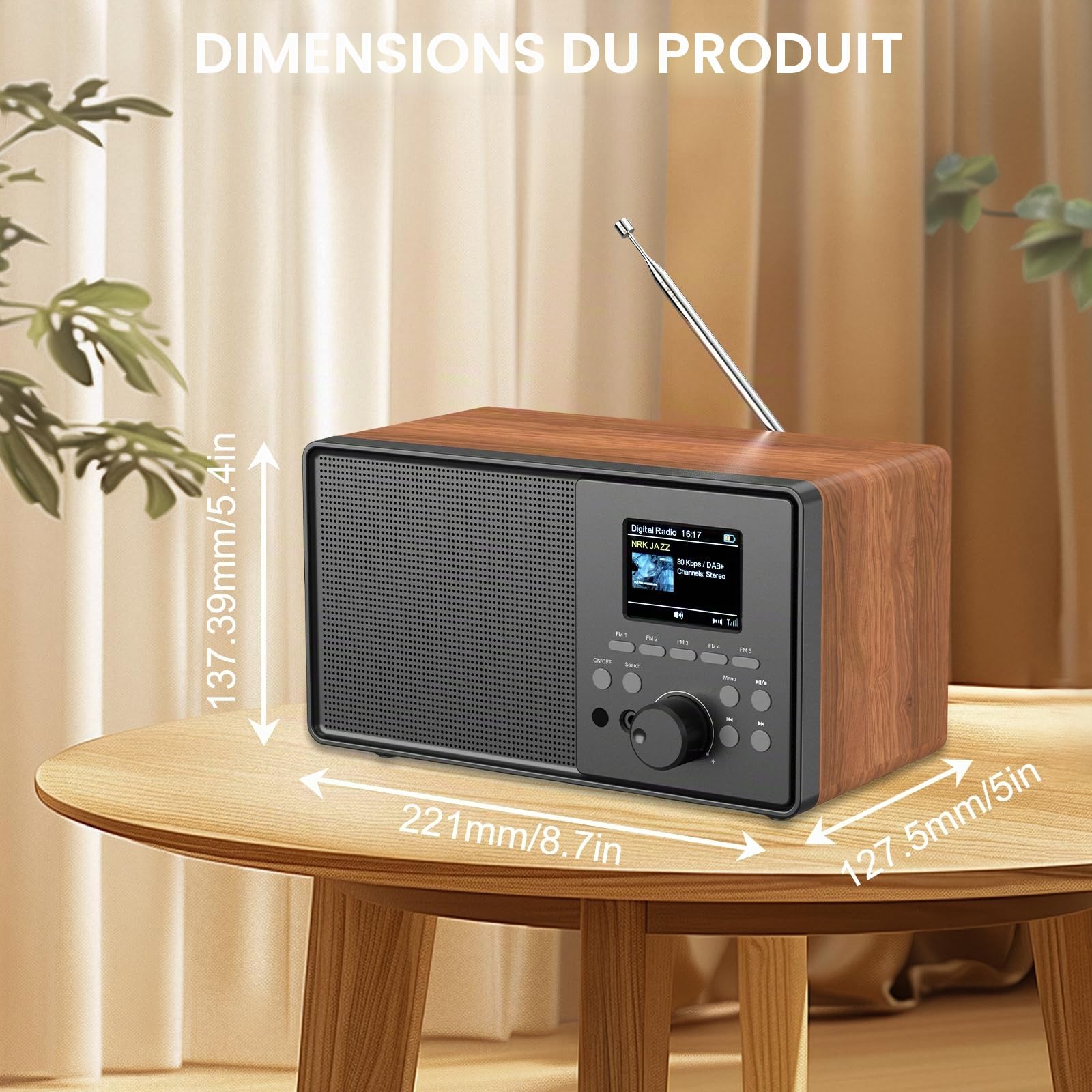 Radio rétro HABOWN Dab+/Dab avec Bluetooth 5.0 et télécommande, Design nostalgique avec écran Couleur 2,4 Pouces, Double réveil + 30 Stations préréglées, USB/AUX, minuterie de Mise en Veille, Radio d