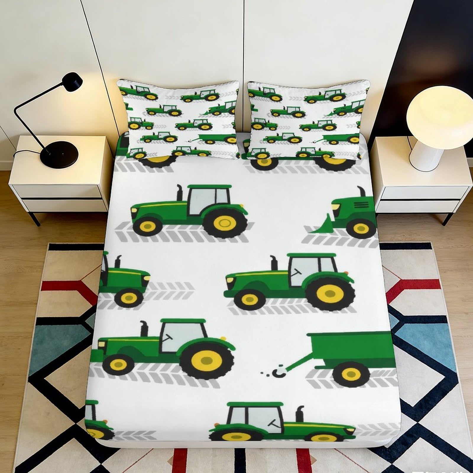 3D Printed Tractor Fitted Sheet Microfiber Deep Pocket Non-Slip Bedroom Bedding Tractor Mattress Fitted Cover for Adults Teens Washable 200x200x25cm 90x200x25cm