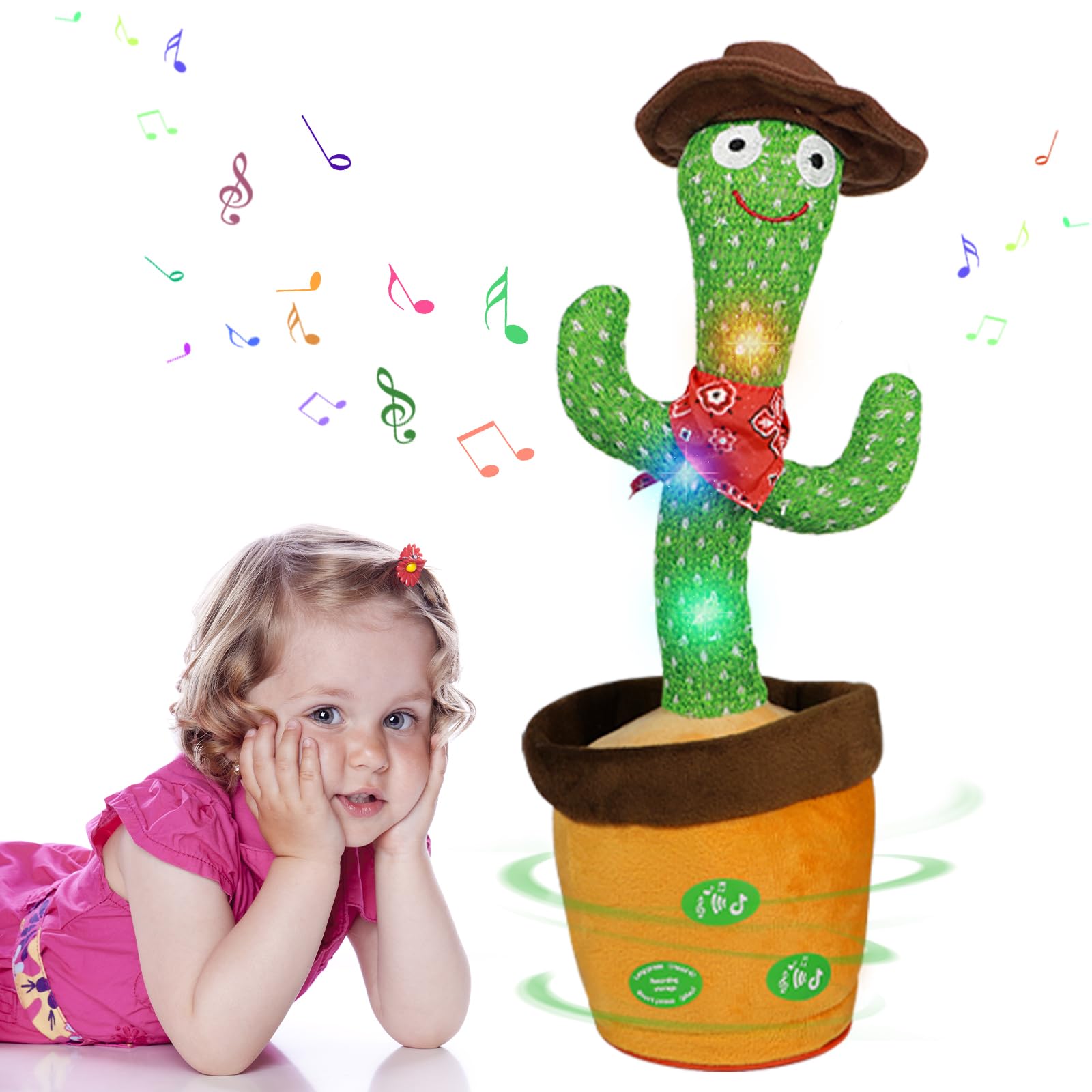 MeHoo Talking Cactus Toy, Dancing Cactus Toy Repeat What You Say, Funny Plush Interactive Figures for Kids, Singing Lighting Voice Recording Plush Learning Toys with Volume Control 120 Songs