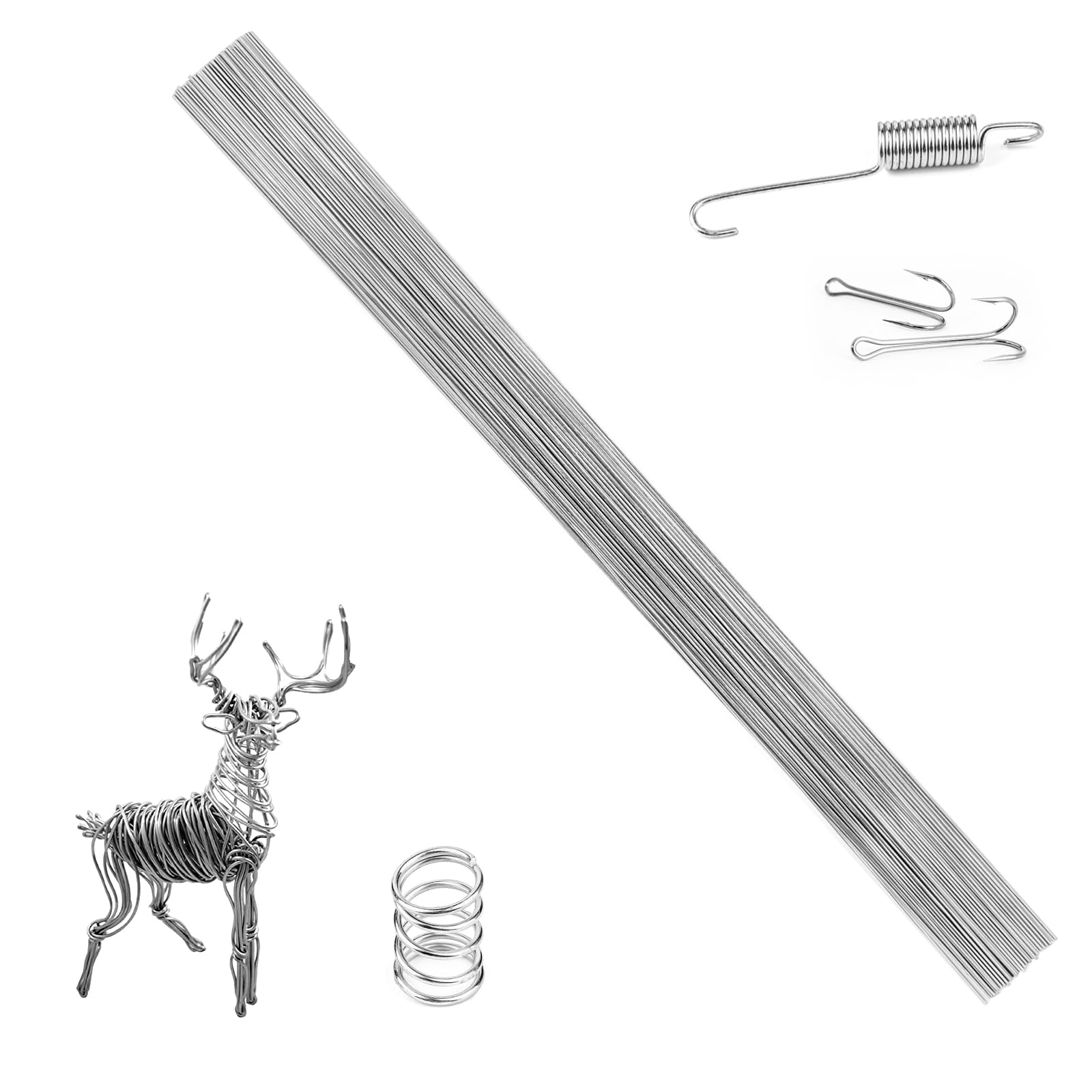 LALAGO Lot de 50 Fil en acier inoxydable, 1mm x 400mm Droit Fil acier à ressort, Fil à ressort en acier inoxydable pour le bricolage