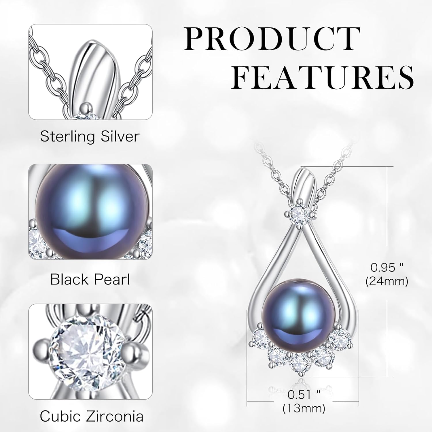 AENEAS Valentines Day Gifts for Women Her Tahitian Black Pearl Necklace Sterling Silver Cubic Zirconia Cultured Freshwater Pearl Necklaces for Women Wife - Image 5