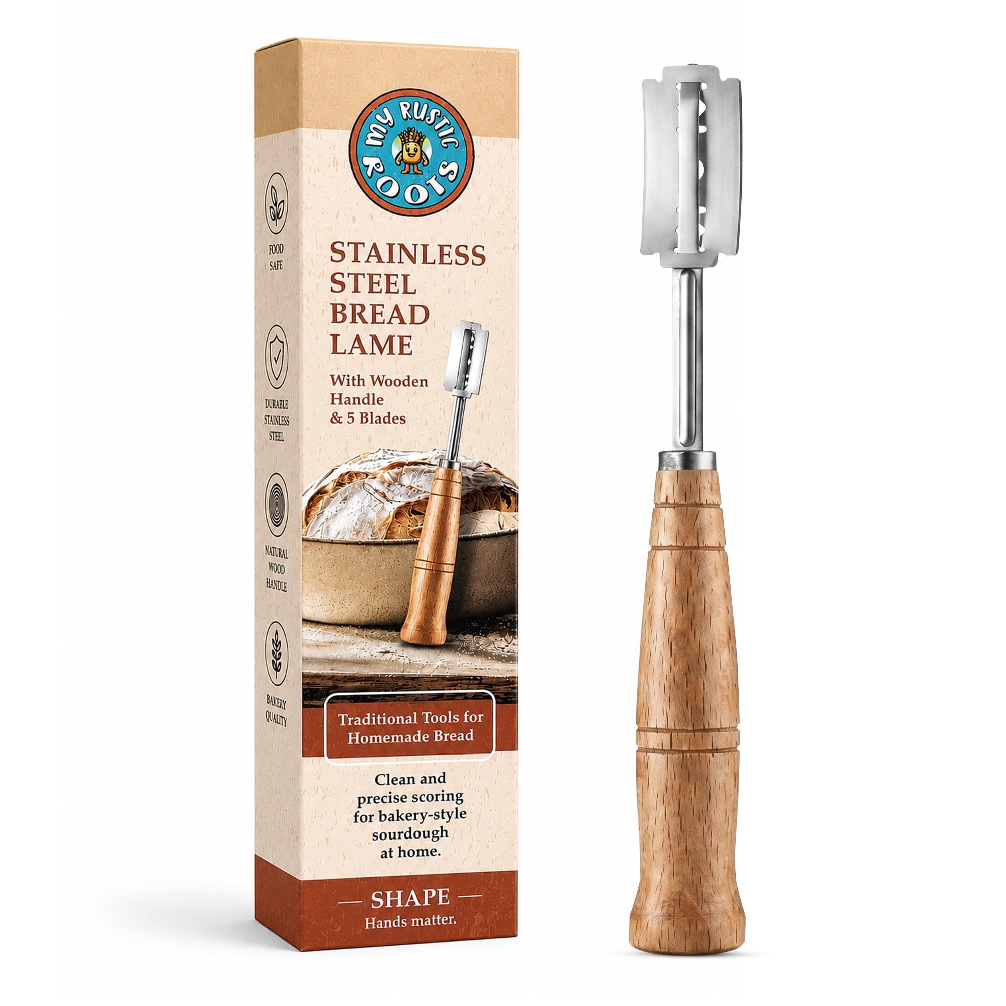 Sourdough Scoring Tool - Wooden Bread Lame with 5 Blades -1 Sourdough Scoring Tool - Wooden Bread Lame with 5 Blades -1