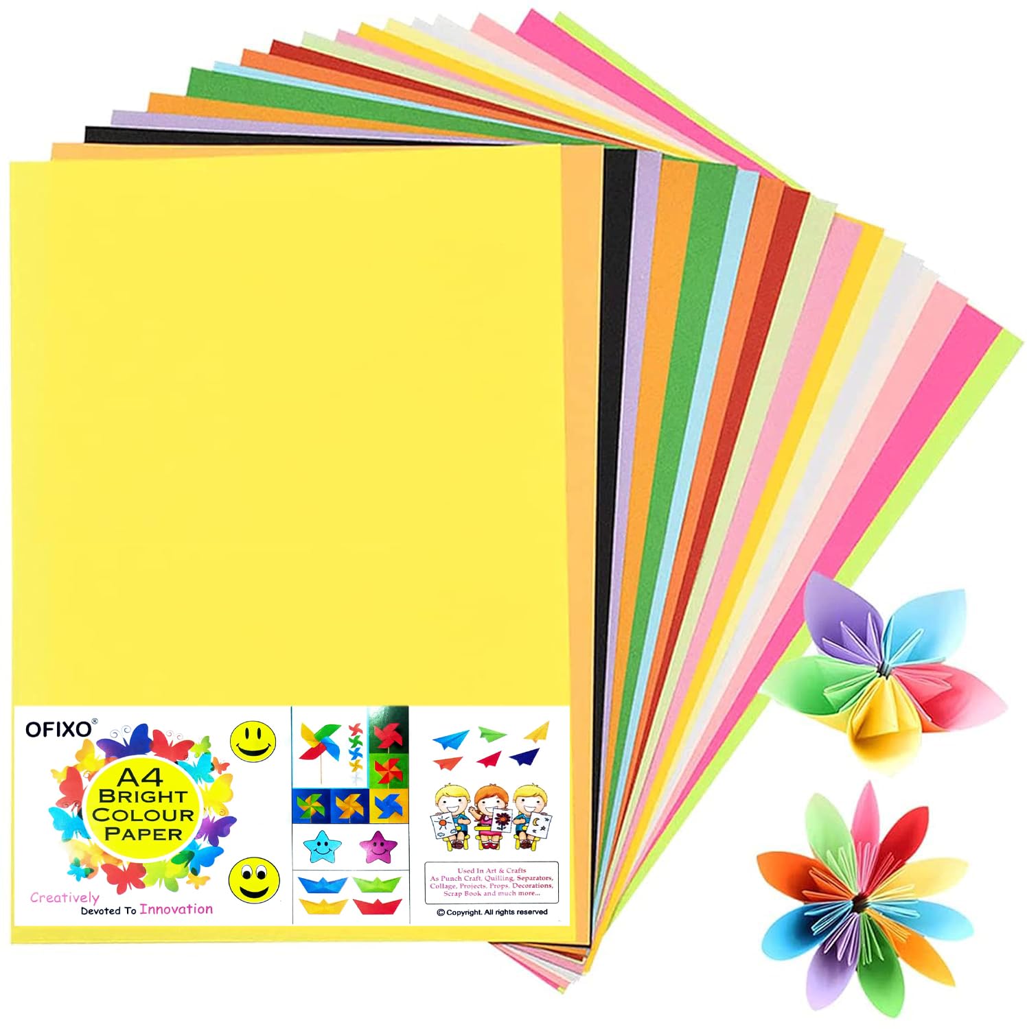 OFIXO 20 Sheets A4 Size Coloured Paper for art and crafts, school projects,assignmnets (150 GSM)