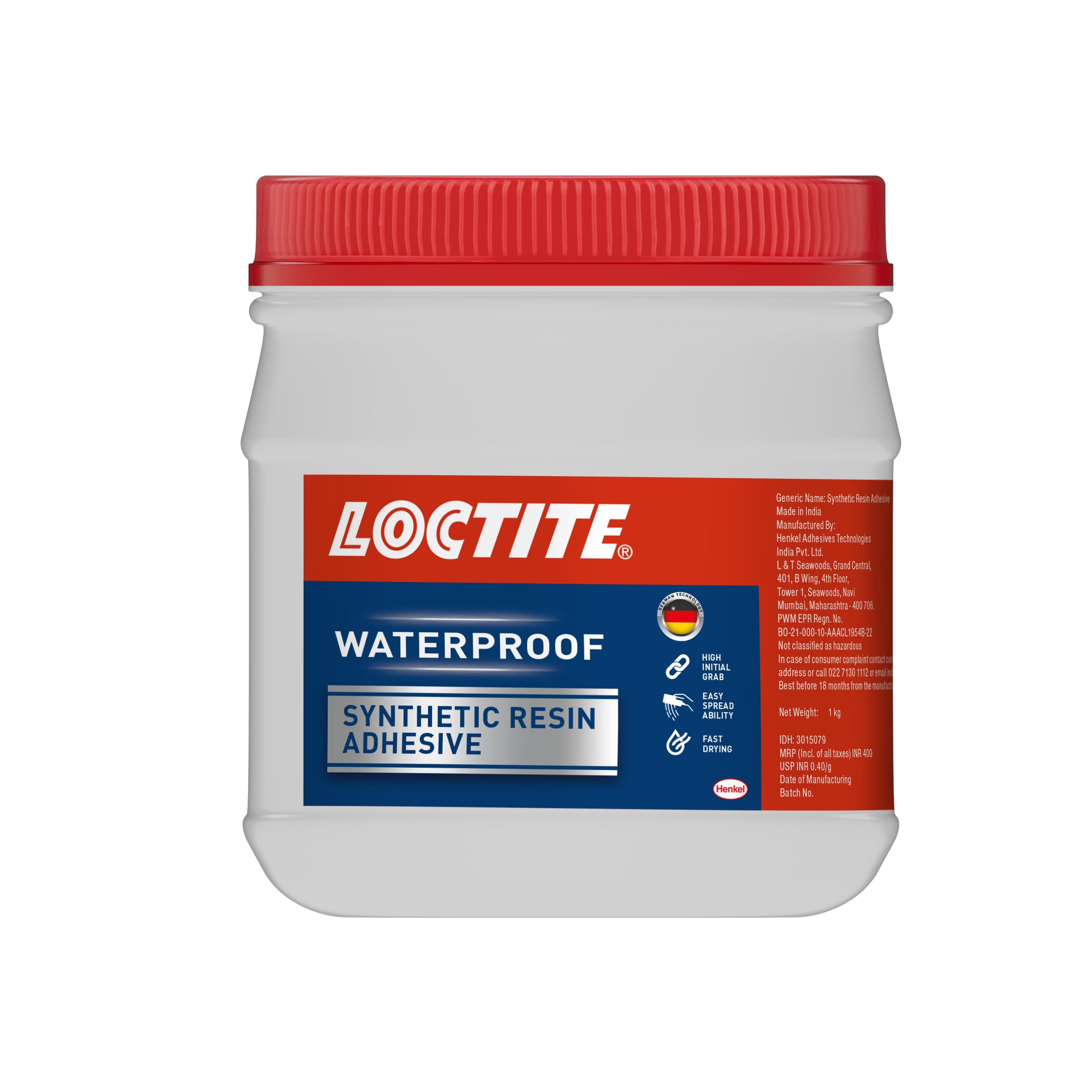 Loctite Waterproof Wood Glue|Compatible with plywood to laminate, Veneer, MDF/particle board|Waterproof| White| For all Exterior and Interior wood work|White| 1x1kg