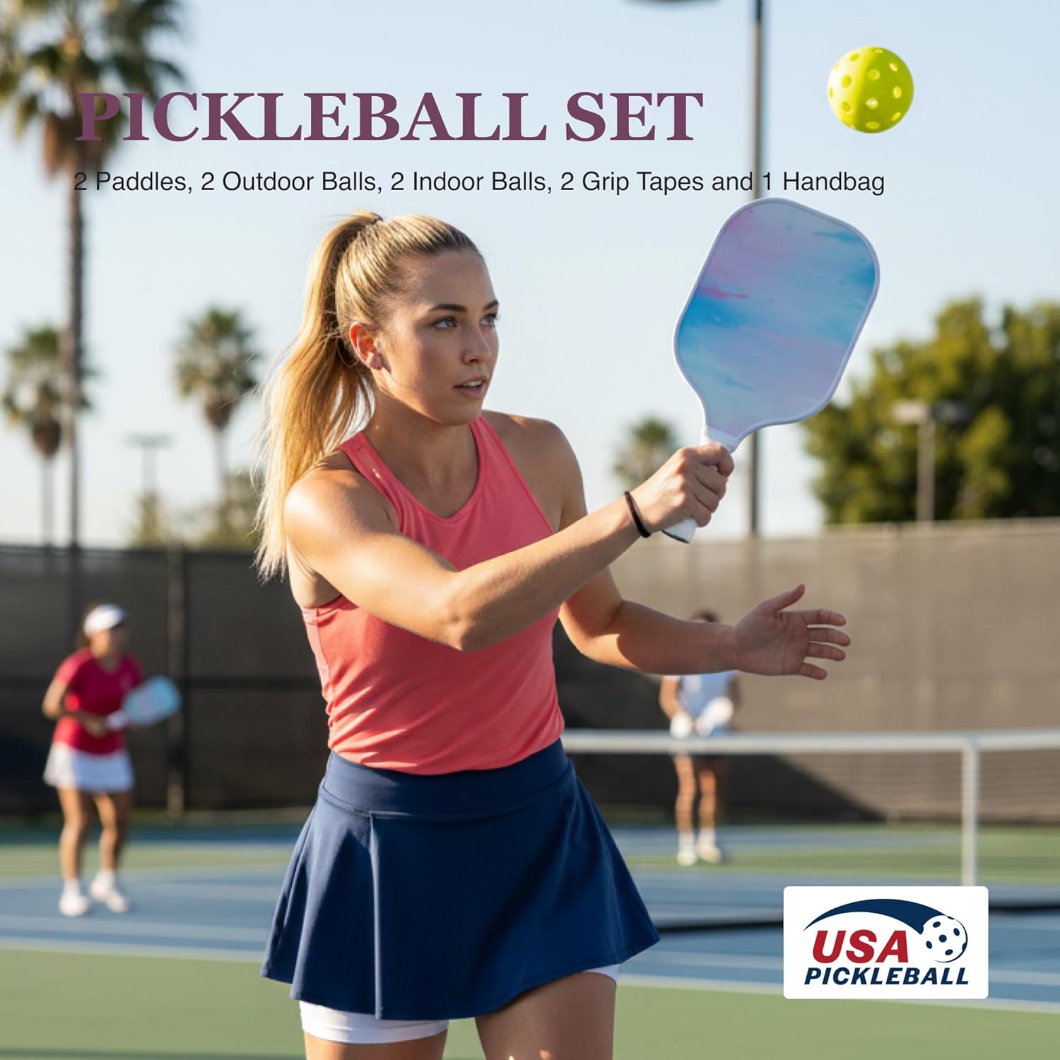 Pickleball Paddles, USAPA Approved Fiberglass Surface Pickleball Set with Pickleball Rackets, Pickleball Paddles Set ​for Men Women
