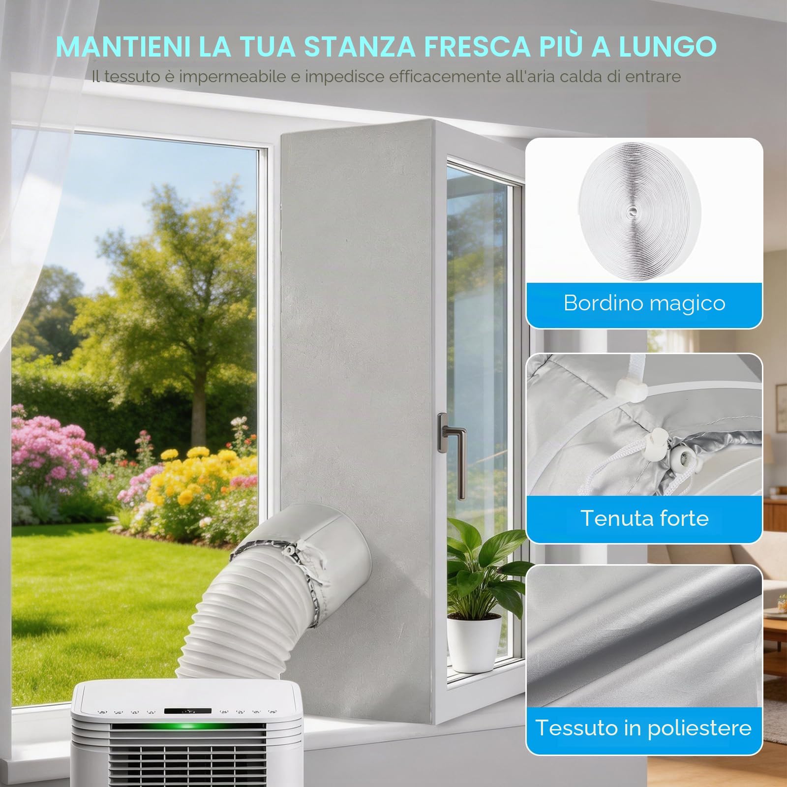 Guarnizione per finestre Ninonly da 500 cm per condizionatori portatili,asciugatrici e asciugatrici a ventilazione;guarnizione efficace per finestre, lucernari e finestre scorrevoli per condizionatori