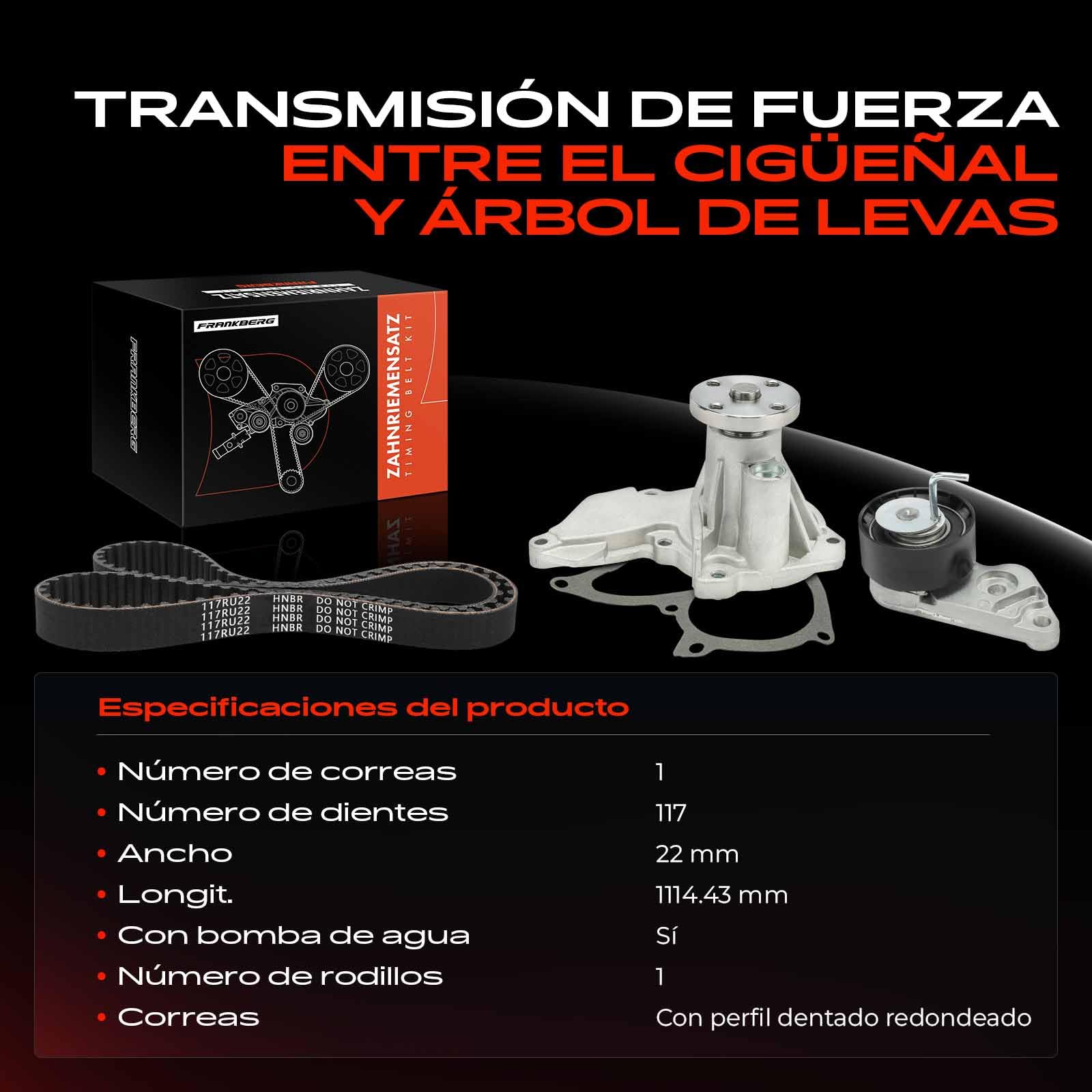 Frankberg Kit de correa de distribución para motor de gasolina | Compatible con: Fiesta IV JA JB, Furgoneta Fiesta V, Torneo Focus II DA DS FFS, Fiesta V JD JH, S40 II 544