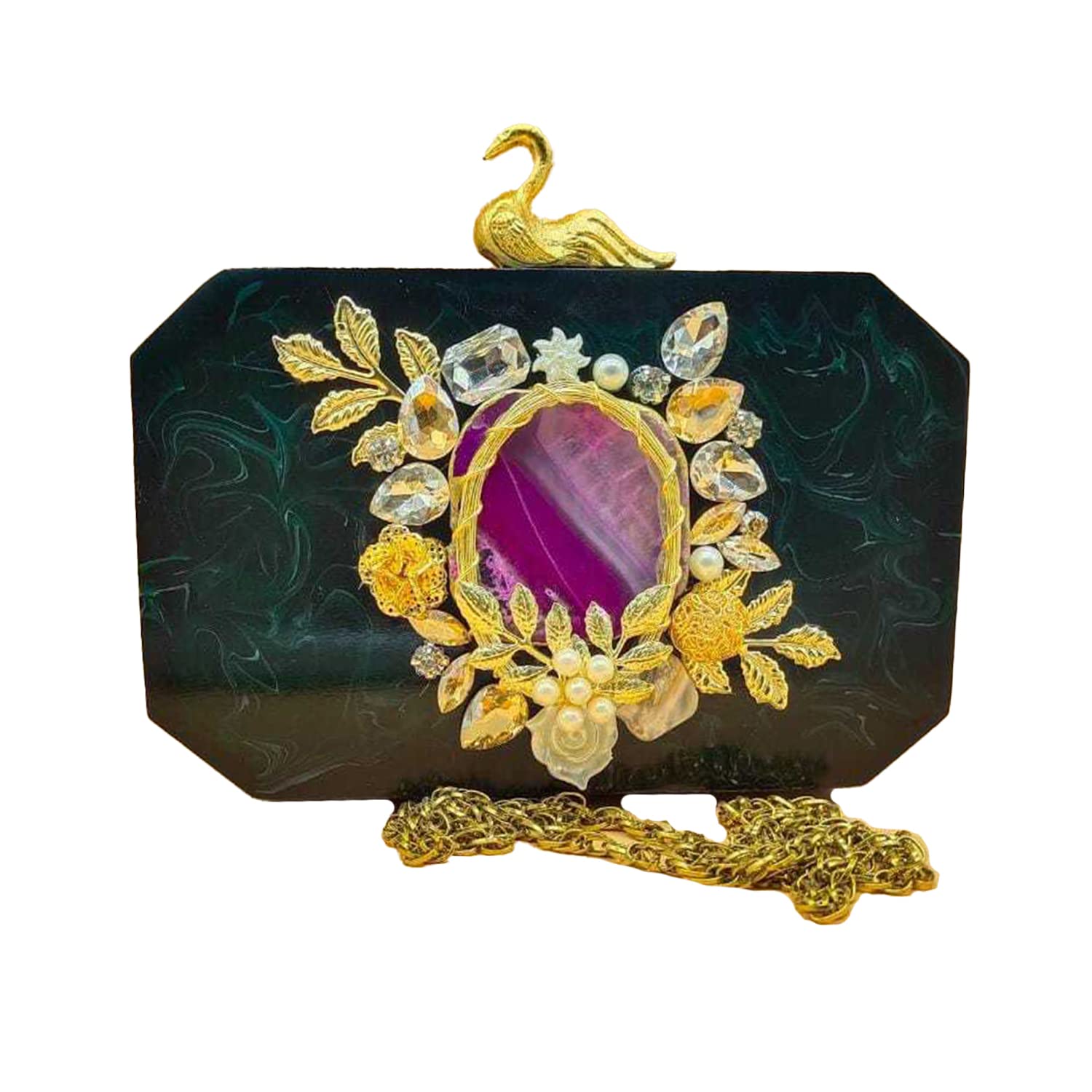 bih Purse for Bridal Embroidered Clutch Bag Purse Handbag for Bridal Girl's Party Resin Clutch Bag for Women Stone Floral Rhines Clutch Wedding Purse Mini Clutch - Red Pearl-picture-41
