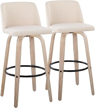LumiSource Toriano 30" Fixed-Height Bar Stool, Bar Chairs, Swivel Bar Stools, Bar Stools Set of 2 Cream Noise Fabric