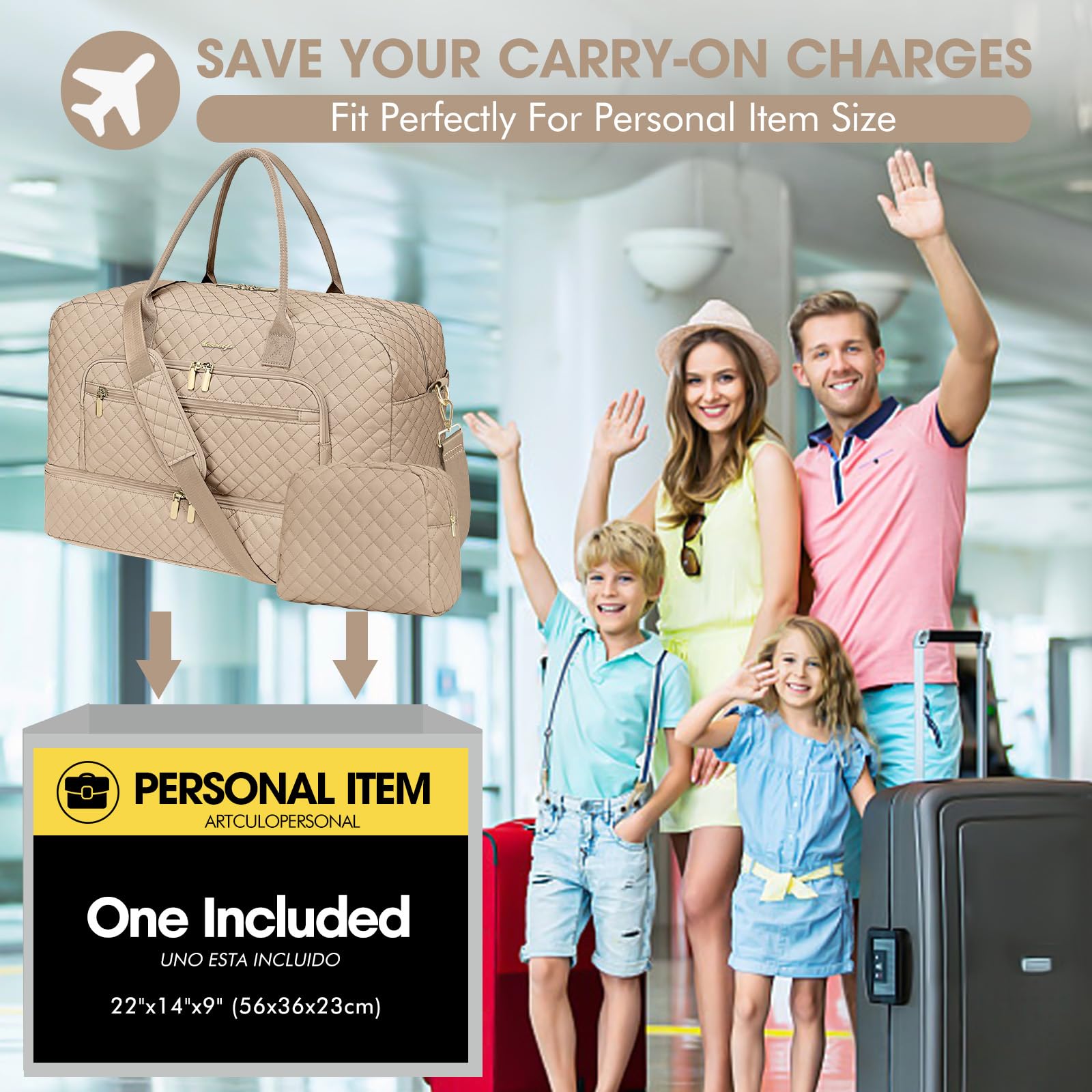 Travel Duffle Bag Weekender for Women - Carry-On Overnight Bag Personal Item Bag with Shoe Compartment & Wet Pocket Large Weekend Tote Bags with Toiletry Bag Hospital Bags for Labor and Delivery view 7