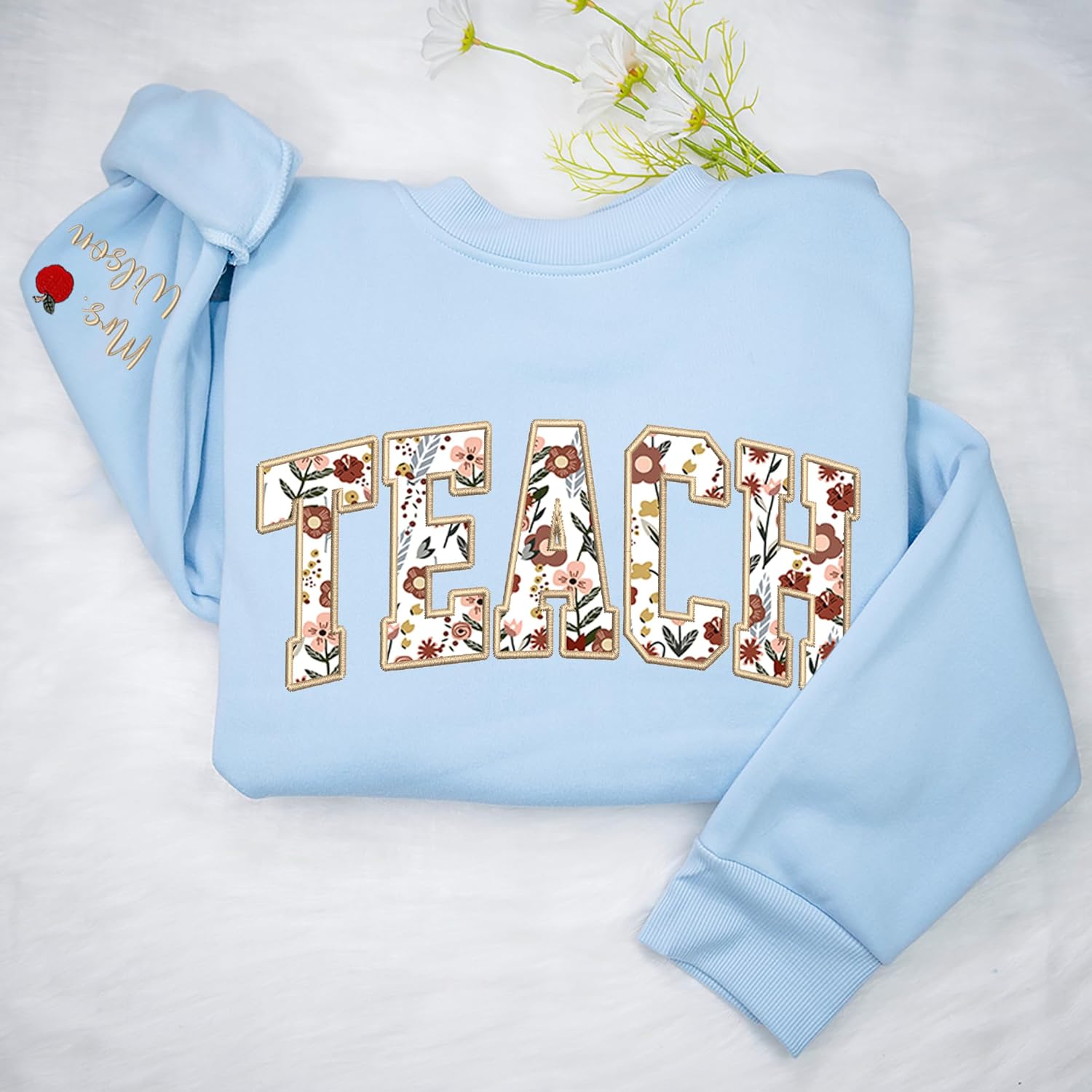Personalized Floral Embroidered Teacher Sweatshirt, Back to School Gift for Educators, Teacher Appreciation Pullover - Image 7