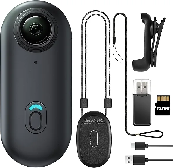Meoilkolnm Mini Body Camera, Wearable Action Body Cam, Thumb Size Hands Free Recording Body Worn Camera, Premium Portable Camcorder Mount Anywhere for Pet Walking, Work, Travel (Black, 128GB)