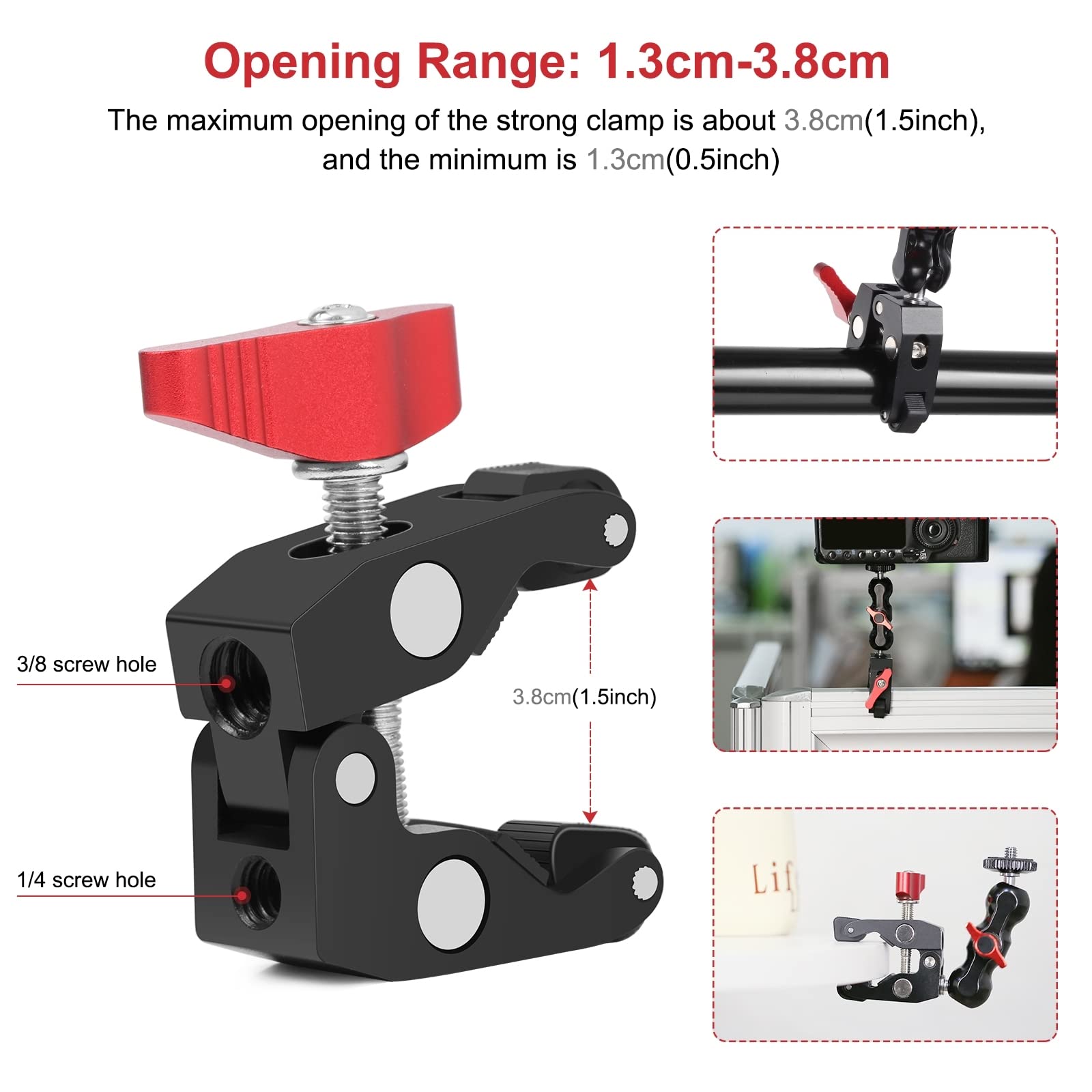 Brazo mágico universal para cámaras DSLR, cabeza de bola doble con adaptador de zapata fría y tornillo de 1/4 pulgadas, construcción de aleación de aluminio