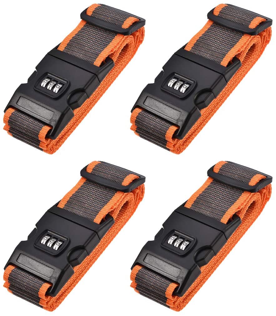 OFUNGO Cinturones for la Seguridad de los Viajes Amplificados Amplificadas Maleta Ajustables Correas, Bloqueo de combinación, 2MX5CM Ajustable PÁGINAS Accesorios de Embalaje de Viaje, Gris Rojo 4pcs.