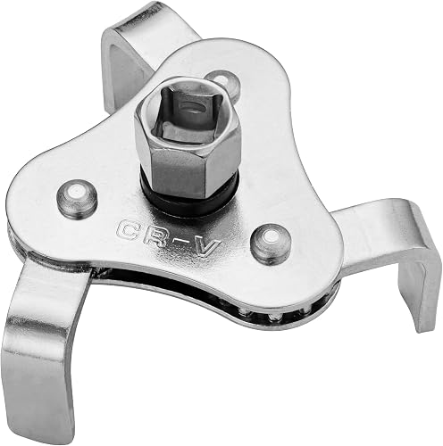 E•Werk - 3 Jaw Oil Filter Wrench with Square Socket - Two Way Removal, 3 Leg Gripper Tool - 64mm to 116mm Adjustable Claw - Heavy Duty Universal Filter Remover for Car/Truck Oil Change
