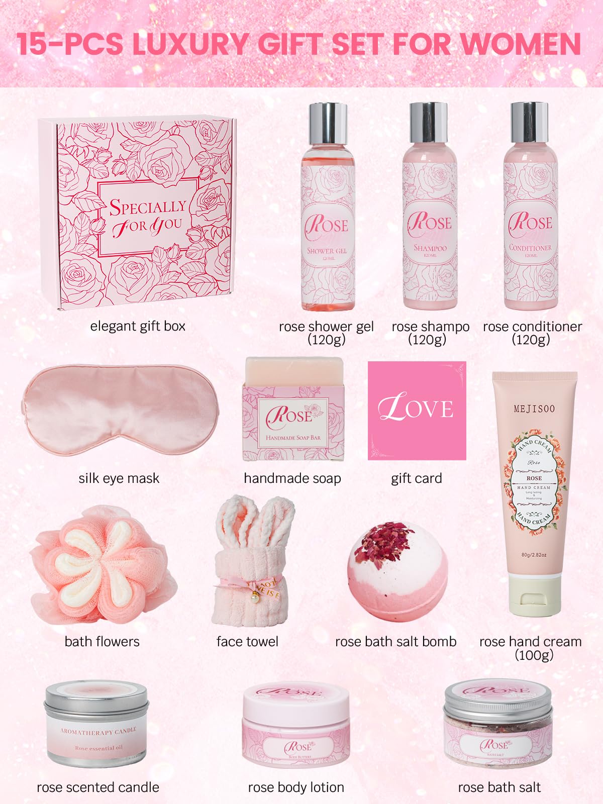 Bade-Geschenk-Set für Frauen, entspannendes Spa-Selbstpflege-Set für Mutter, Schwester, Ehefrau, Tante, Heimbad-Pflegepaket, Dankeschön-Geschenk, Geburtstagsgeschenk für Frauen, Freundschaftsideen