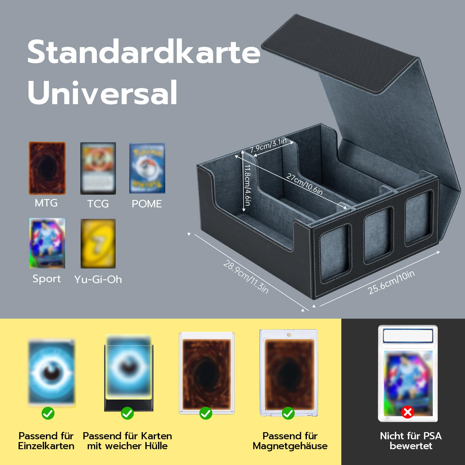 Toploader Deck Box für 1800+ Sammelkarten mit 3 Sichtfenstern, Schwarz