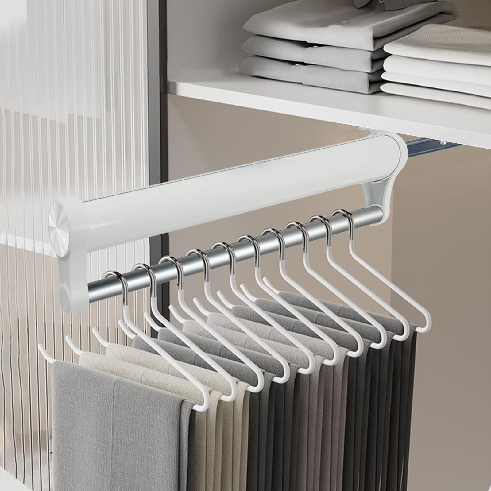 Barra extensible para colgar ropa, aluminio, para armario 492 mm | barra telescópica extraíble de aluminio, carga 25 kg, organiza ropa y ahorra espacio, resistente, para armarios