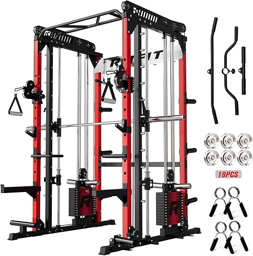 Miniatura 23 de RitFit Máquina M1 Pro Smith con sistema de cruce de cables, jaula multifunción para sentadillas para gimnasio en casa, rack de energía y paquetes