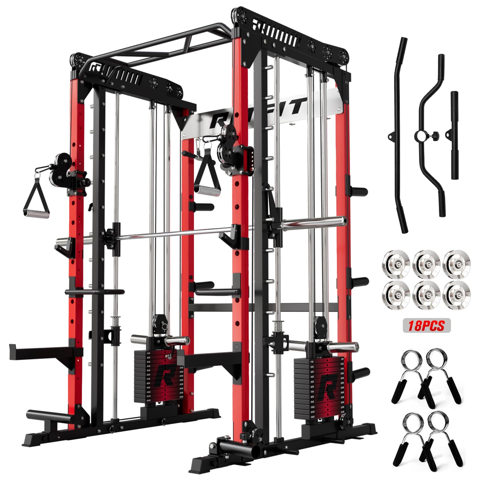 RitFit M1 & M1 Pro Smith Machine with Cable Crossover System, Multi-Function Squat Rack Power Cage for Home Gym, Power Rack and Packages