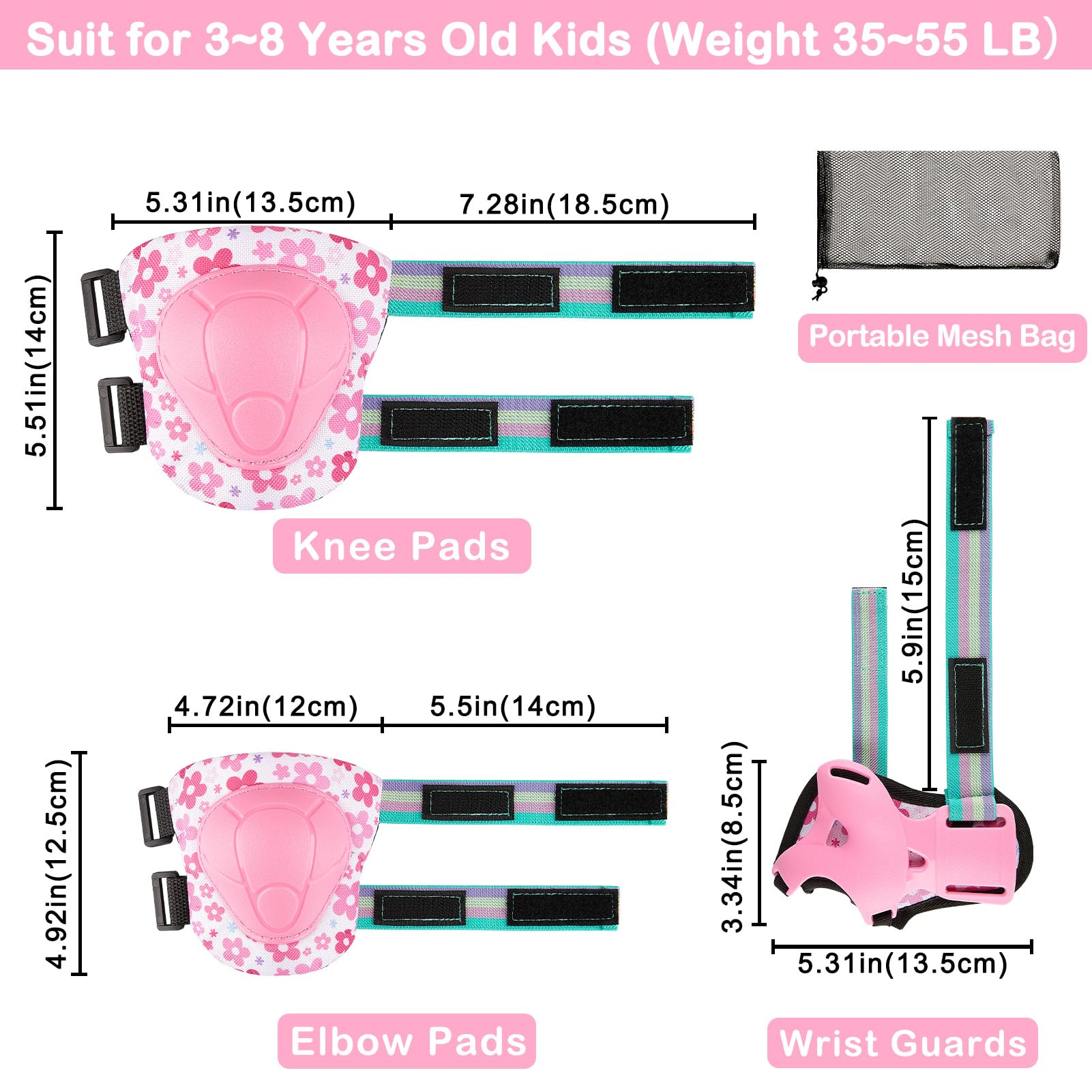 MHJY Genouillère Enfant Protection Roller Velo Fille Coudières Protège-Poignets Garçons Protege Genoux 7 en 1 pour Velo Skateboard Trotinette Patinage 3-8 Ans