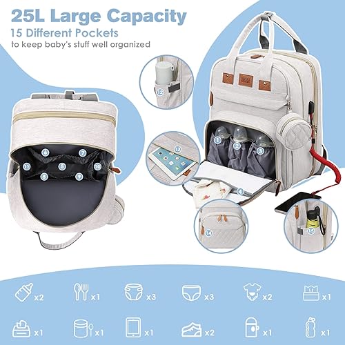 Miniatura 3 de Mochila para pañales, bolsa de pañales grande con cambiador, regalos para nuevas madres, bolsa de pañales unisex ligera e impermeable con bolsillos