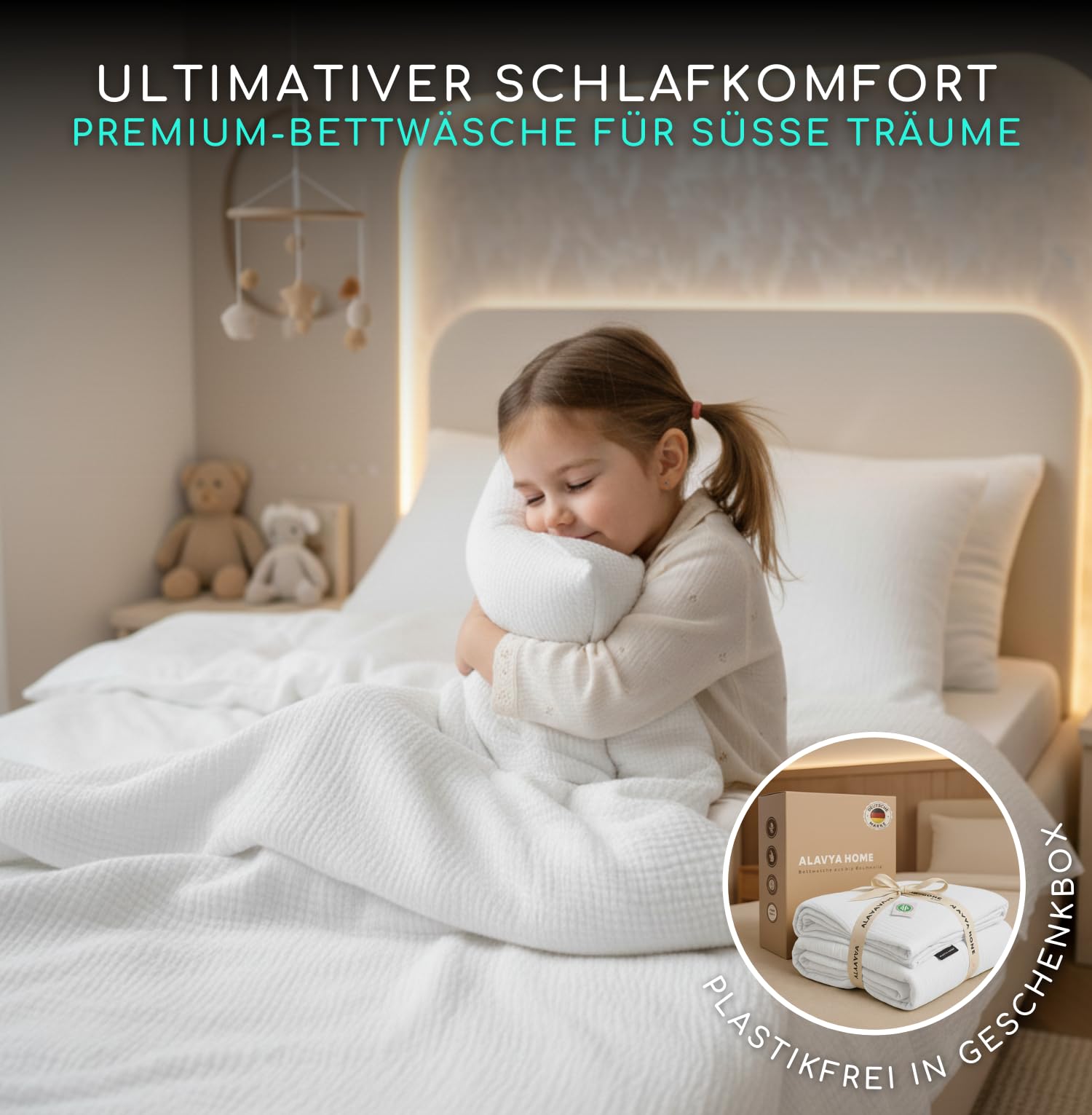 ALAVYA HOME® Kinderbettwäsche 100x135 2 teilig | ÖkoTex Zertifiziert & für Allergiker geeignet | Musselin Bettwäsche Kinder Set mit je 1 Bettbezügen 135 x 100 & 1 Kissenbezügen 40x60 | Weiß