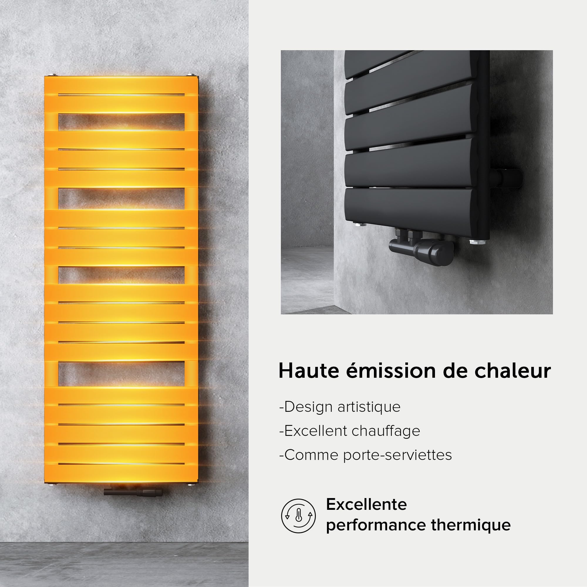 doporro Radiateur Sèche-Serviette Radiateur à Eau Chaude 160x60cm Vertical | Gris-Noir, Salle de Bain, FH