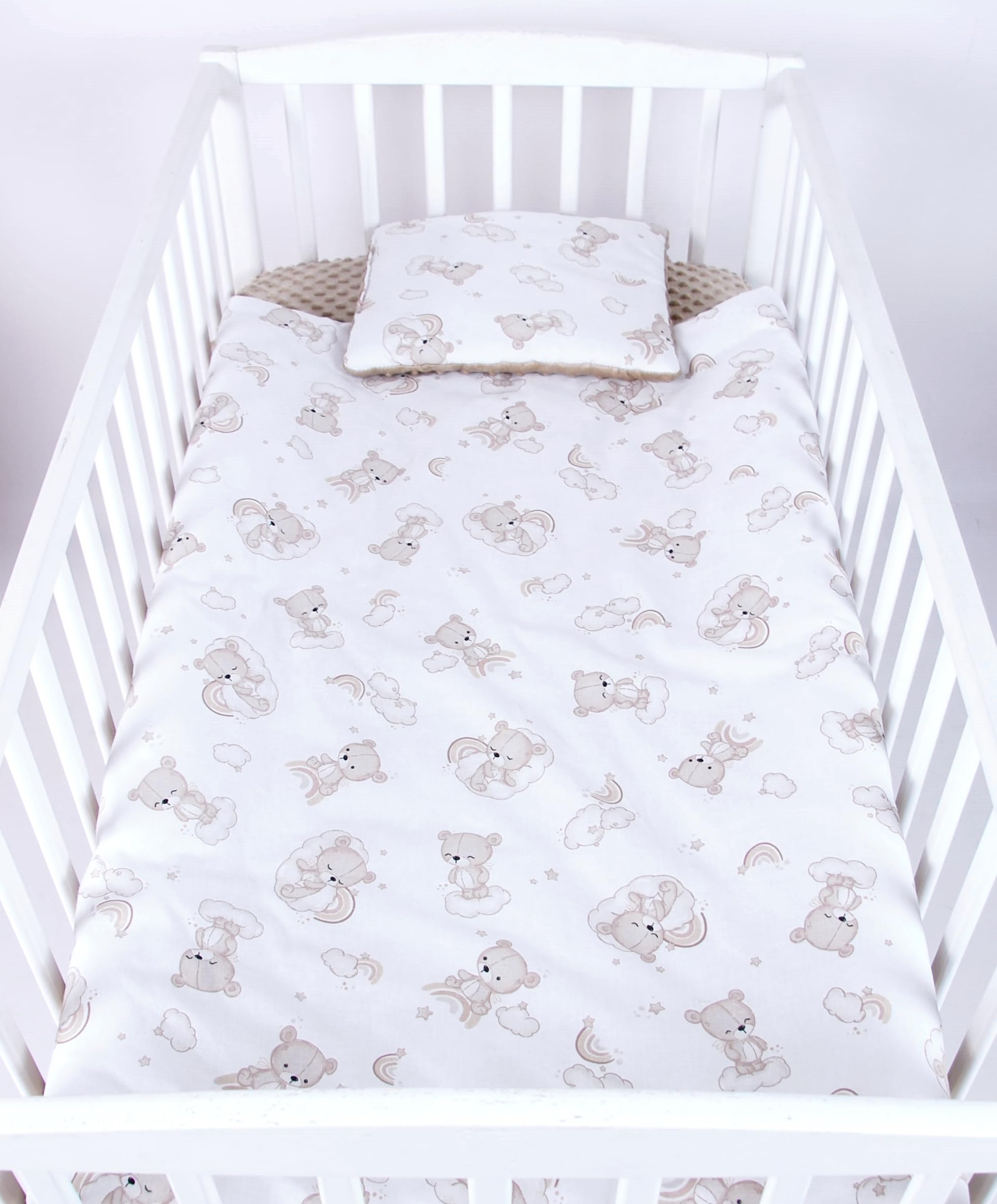 Babylux Babydecke 75x100 cm mit Kissen 30x35 cm – Kuscheldecke aus Minky & Baumwolle – Krabbeldecke für Kinderwagen, Babybett & Spielgruppe (K138 - Bären)