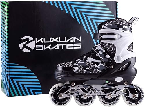 Miniatura 6 de Kuxuan Patines en línea ajustables para niños con ruedas iluminadas, divertidos patines iluminadores para niños, niñas y jóvenes Negro