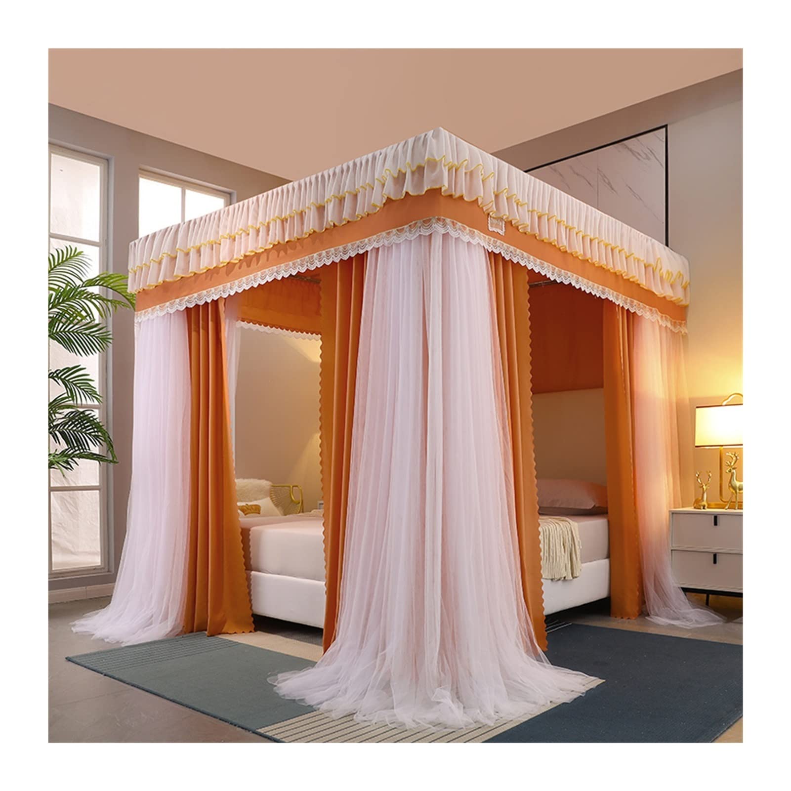 GTHTUHFD Bed Canopy Double Bed Mosquito Net, Double Pole Luxury Bed Canopy, Princess Style Bedroom Blackout Mosquito Net Bed Curtain,Multi-colored-200x220x200cm