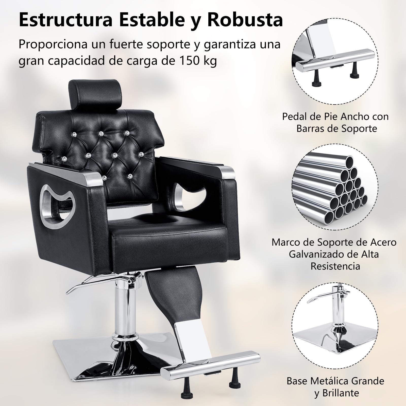 GOPLUS Silla Reclinable para Peluquería Goflame, Sillón Vintage con Bomba Hidráulica, Respaldo+Reposacabezas Ajustables, Giro 360°, para Maquillaje y Tatuajes