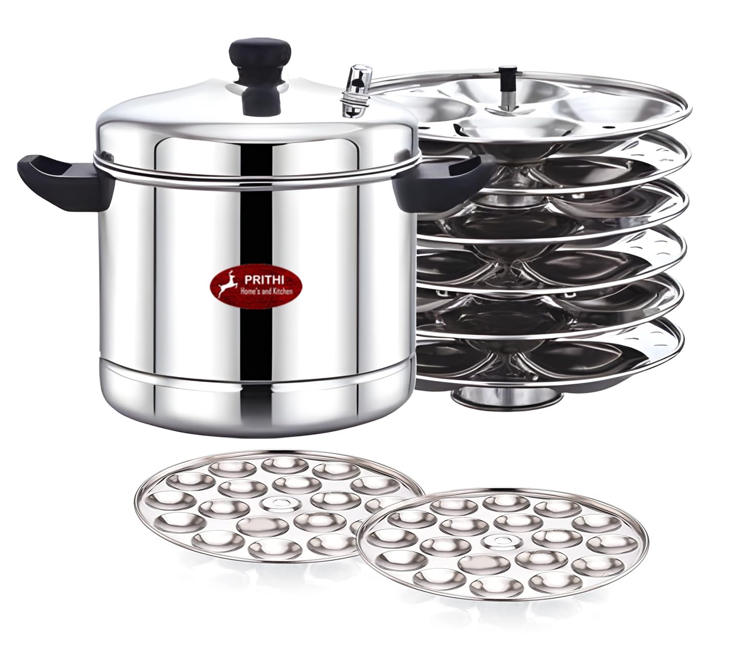 Prithi Homes and Kitchen Heavy Gauge Stainless Steel Induction Friendly Idli Cooker/Idli maker 6 plate Regular + 2 Mini Idly plate -24 idli,36 mini Idli (6 Regular Idli Plate with Stand + 2 Mini Idli Plate Extra) (B0BT4NNLHD) Amazon Price History, Amazon Price Tracker