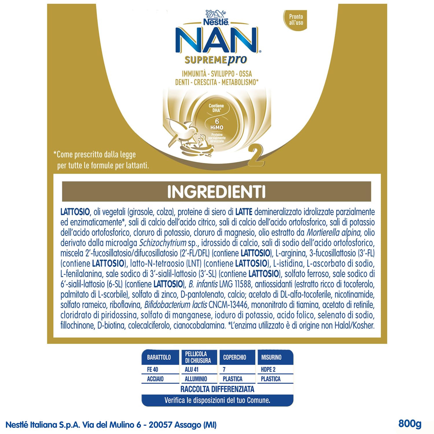 NESTLÉ NAN SUPREMEpro 2 Latte di Proseguimento Polvere da 6 mesi, Latta 800g