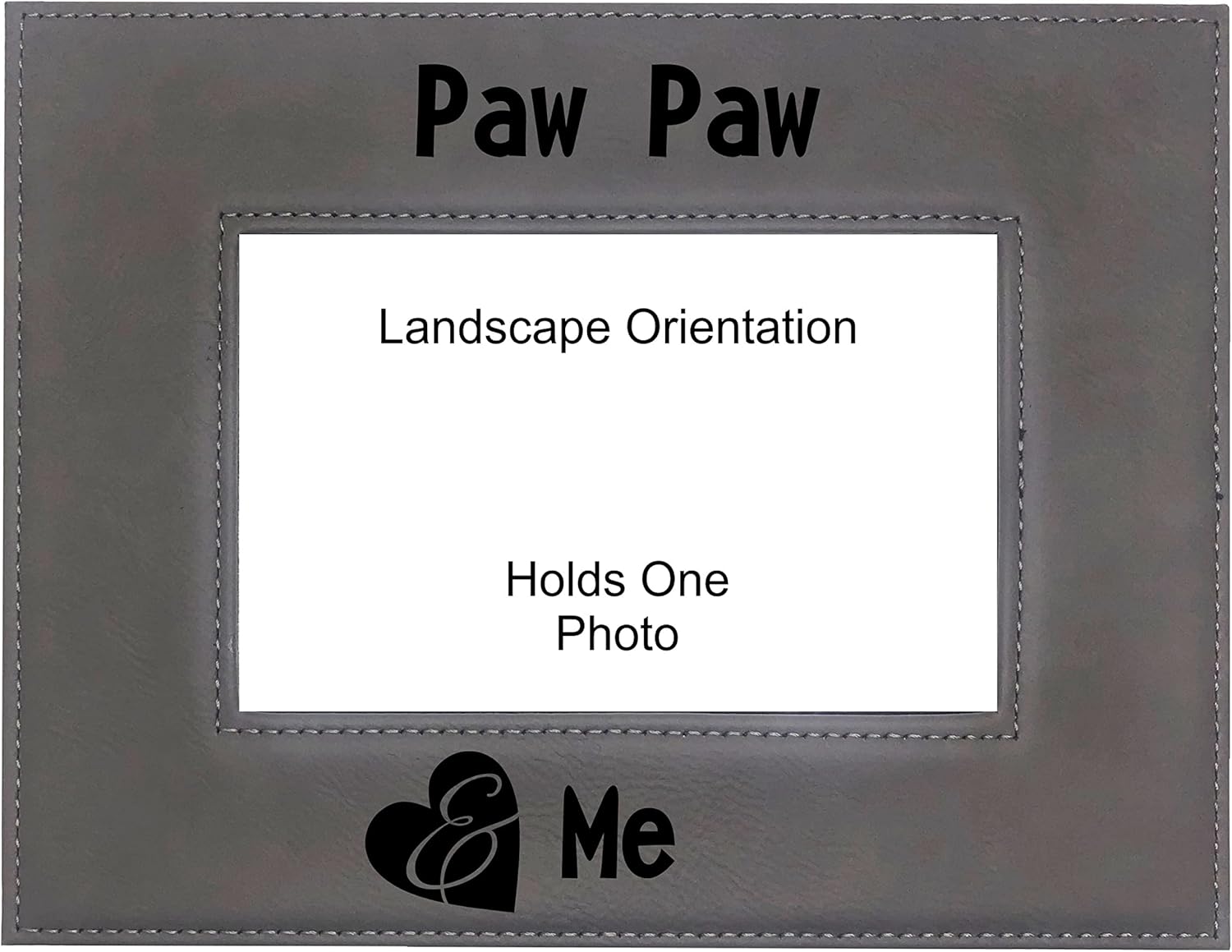 Gift for Grandpa Paw Paw and Me Heart Engraved Leatherette Picture Frame Fathers Day (5x7 Landscape, Gray)
