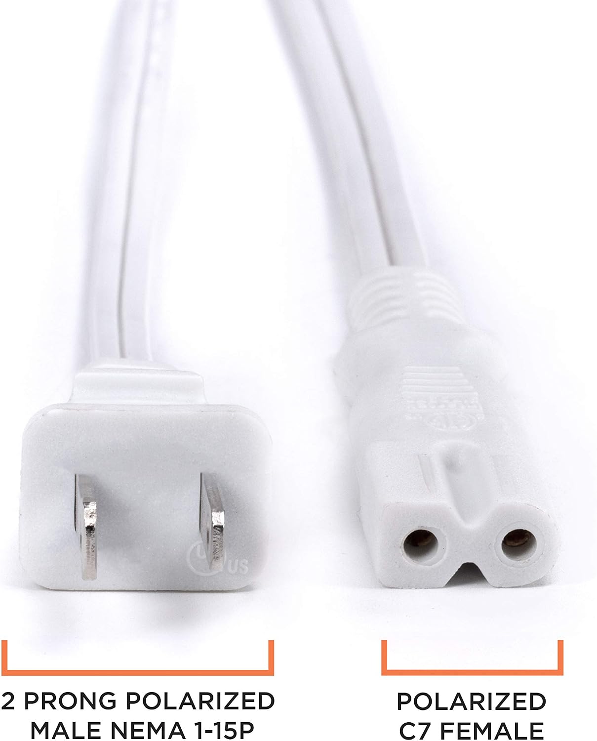 THE CIMPLE CO White Polarized 2-Prong Power Cord 10 FT - AC Power Supply Cable with Square/Round Plug for Satellite, CATV, Game Systems, & More - NEMA 1-15P to C7 C8 / IEC 320-10 Feet (3 Meters)