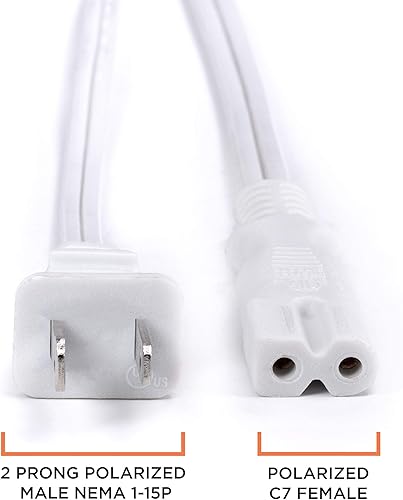 Miniatura 4 de Cable de alimentación polarizado de 2 clavijas con núcleo de alambre de cobre  (cuadradoredondo) para satélite, CATV, sistemas de juego y más  NEMA