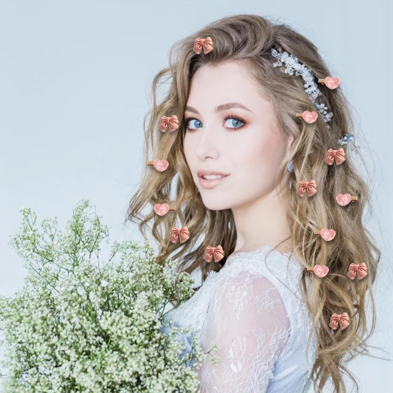 40 Pcs Pink Small Hair Clip Pink Heart Rose Peach Bow Mini Hair Clips Sweet Alligator Hair Barrettes for Women Girls Non-Slip Decorative Hairpins Holiday Party Hair Decoration - Image 3