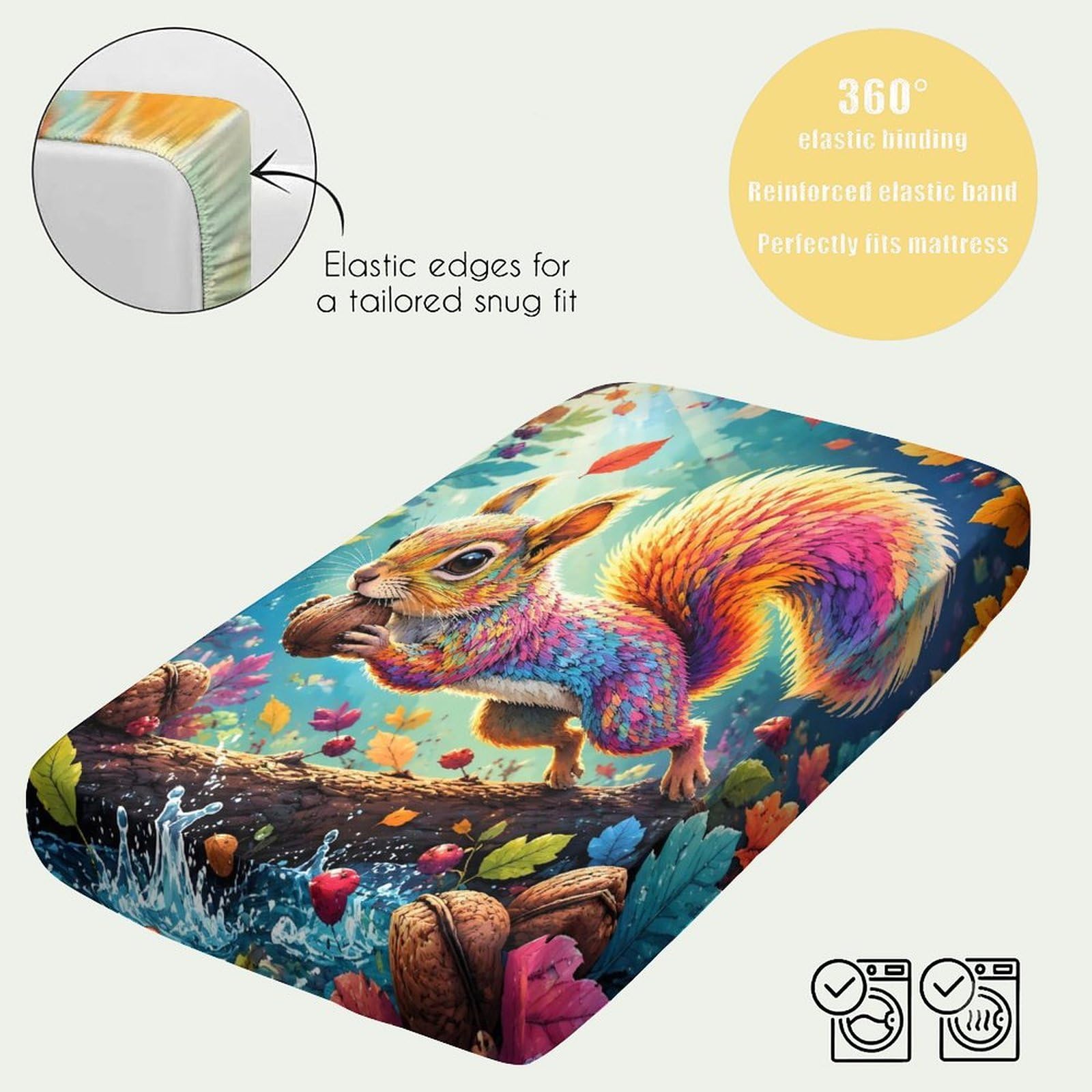 Écureuil Forêt Drap Housse Motif 3D Microfibre Douce Anti-Froissement