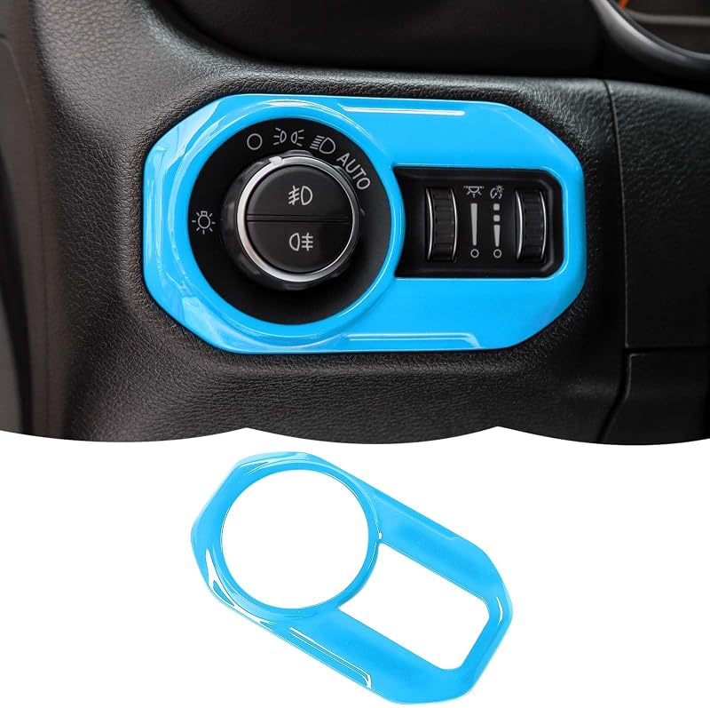 Moldura de acabamento do botão do interruptor do farol RT-TCZ para Jeep Wrangler JL JLU e Gladiator JT 2018–2023 – Azul-claro